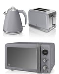Digital Microwave JUG Kettle Toaster Grey  2 slice Swan Kitchen Retro Set