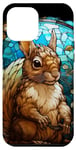 Coque pour iPhone 12 Pro Max bleu vitrail écureuil animal cool anime art portrait