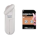 Culinare C10015 MagiCan Tin Opener, White, Plastic/Stainless Steel, Manual Can Opener & DURACELL 2032 Lithium Coin Batteries 3V (2 Pack) - Up to 70% Extra Life - Baby Secure Technology