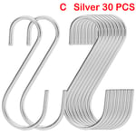 10/20/30pcs S Shaped Hook Clasps Hooks Storage Rack Silver 3.4inches-c 30pcs