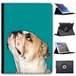 Fancy A Snuggle Aqua Blue Bulldog Looking Up Faux Leather Case Cover/Folio for the Apple iPad 9.7" 5th Generation (2017 Version)