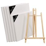 5 pack Stretched Canvas Frames (30*40cm,30*30cm) ,1Wooden easel（40*22cm)100% Cotton Blank Canvas for Craft Painting Drawing, Acrylic and Oil Painting, Professional Artist & Hobby Painters,6 Pack Set