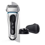 Braun Series 8 8350s Next Generation, Electric Shaver with Charging Stand and Fabric Travel Case, Wet and Dry, Foil Shaver, 100 Percent Waterproof, Rechargeable and Cordless Razor, Silver