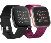 Wepro 2Pack Compatible with Fitbit Versa Strap/Fitbit Versa 2 Strap for Women Men, Breathable Woven Fabric Replacement Strap for Fitbit Versa/Versa 2 / Versa Lite, S Black/Fuchsia