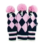 CGBF-3 Pcs Knitted Pom Pom Golf Head Covers Sock Covers 1-3-5 Golf Club Head Covers Set for Golf Dirver/Fairway Wood Golf Club Headcovers,Pink