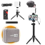 USKEYVISION Smartphone Video Kit with Light, Microphone,Phone Holder,Extension Rod and Tripod, Vlog Kit for iPhone and Android Phones(VLOG K3)