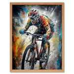 Bike Rider Racing Paint Splat Sport Bicycle Race Art Print Framed Poster Wall Decor 12x16 inch