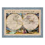 Poster and Print with Modern Frame - World Map 1646 - Vintage Ancient (403) Dimensioni Stampa: 70x100cm W - Country Provenza Azzurro