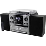 Soundmaster Musik-anläggning Vinyl Radio CD Dubbel-kassett Bluetooth Högtalare MCD5600SW Silvergrå