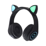 Casque sans fil Bluetooth chat oreille lueur lumiere stéréo basse casques enfants Gamer fille cadeaux PC téléphone casque de jeu pour IPad-noir