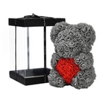 Rose Flower Bear - Over 250+ Flowers on Every Rose Bear - Gift for Mothers Day, Valentines Day, Anniversary & Bridal Showers - Clear Gift Box Included!10 Inches Tall (gray)
