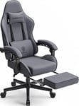 Dowinx Chaise Gaming Ergonomique, Fauteuil Gamer en Tissu Respirant avec Coussin Confortable à Ressorts Ensachés, Siège Gaming Massant avec Appui-Tête et Repose-Pieds Rétractable, 150 kg, Gris
