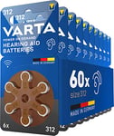 VARTA Piles auditives type 312, brun, lot de 60, Power on Demand batteries pour Amplificateur Appareil Auditif, pour Aide Auditive, Made in Germany [Exclusif sur Amazon]