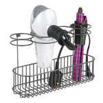 mDesign Hair Dryer Holder – Bathroom Hair Straightener and Blow Dryer Storage – Metal Hanging Basket for Heated Appliances – Graphite Grey