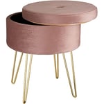 TecTake® Tabouret Repose Pied Pouf avec Rangement Pouf Salon Aspect Velours jusqu'à 300 kg Pieds en Acier Dorés Couvercle Amovible Design Moderne Cosy pour Coiffeuse, Salon, Chambre, Bureau, entrée