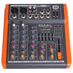 Ibiza - MX401 - Table de mixage complète semi-professionnelle à 4 canaux (égalisateur 5 bandes) avec entrées micros et lignes et sorties REC, RCA, casque et AUX - USB - Noir et orange
