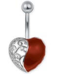 Beautiful Red & Silver Heart Navelpiercing