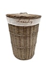 Round Wicker Laundry Basket Bin Cotton Lining Lid Large 59 x 44 cm