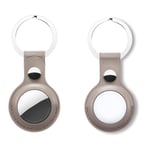 MOWIN Leather Protective Case For AirTag 2021, 2 Pack Anti-lost Anti-Scratch Portable Leather Keychain Ring Tracker Holder Skin Cover Compatible with Airtags Finder (Grey)