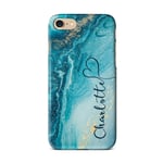 iCaseDesigner Personalised Marble Glitter Flowing Name with Heart Phone Case for Apple iPhone 11 Pro - 5. Turquoise Sparkle Swirl Vertical Name