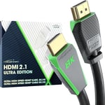 KabelDirekt – Câble 8K HDMI 2.1, édition certifiée Gamer – 1 m (8K@60Hz, Ultra High Speed/48G pour 10K, 8K ou 144 Hz ultra rapide en 4K, optimal pour PS5/Xbox et Gaming PC, moniteur/TV, gris)