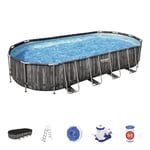 Bestway piscine hors sol ovale Power Steel™ décor bois 732 x 366 x 122 cm