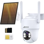Anran - 3G/4G lte Caméra de Surveillance Extérieure+Panneau Solaire, 2K Camera Exterieur sans Fil sur Batterie, Carte SIM+32Go Carte sd, 360° ptz
