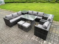 Wicker Rattan Outdoor Furniture Lounge Sofa Garden Dining Set with Dining Table 2 Side Tables 2 Armchairs