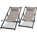 Mezzaluna - Jeu de 2 chaises longues pliantes en aluminium et textilène. Chaise longue de jardin design avec dossier réglable en 4 positions gris