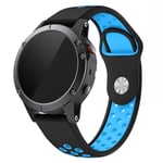 22mm Garmin Forerunner 935 / Quatix 5 / Fenix 5 / Fenix 5 Plus / Approach S60 dual color silicone watch band - Black / Blue Hole
