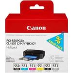 Original Canon PGI-550 BK & CLI-551 (PBK/C/M/Y/GY) 6 Ink Cartridge Multipack