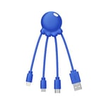 Xoopar Octopus - Câble Multi USB 4 en 1 en Forme de Pieuvre - Chargeur Universel en Plastique Recyclé - Prise USB-C, Lightning, USB-A, Micro USB pour Smartphone - Bleu