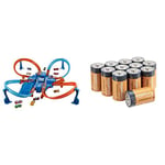 Hot Wheels DTN42 Criss Cross Crash Playset with One Die-Cast Car & Amazon Basics D Cell 1.5 Volt Everyday Alkaline Batteries - Pack of 12 (Appearance may vary)