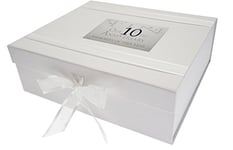 WHITE COTTON CARDS 10th Tin Anniversary Memories of This Year, Large Keepsake Box, Glitter & Words, Wood, 27.2x32x11 cm