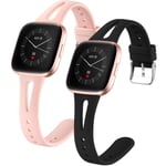Dirrelo 2 Pack Strap Compatible with Fitbit Versa Strap/Fitbit Versa 2 Strap/Fitbit Versa Lite Strap, Slim Narrow Breathable Silicone Replacement for Fitbit Versa SE, Black+Pink L