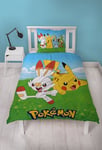 Pokemon sängkläder - 140x200 cm - Pikachu och Scorbunny - 2 i 1 bäddset - Täcke i 100% bomull