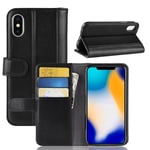 iPhone Xs Max Plånboksfodral i Äkta Läder, Svart