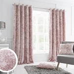 Catherine Lansfield Crushed Velvet 90x90 Inch Lined Eyelet Curtains Two Panels Blush Pink
