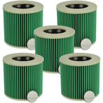 Vhbw - 5x filtre à cartouche compatible avec Kärcher wd 3 Premium, wd 3 p Premium, WD3P Extension Kit aspirateur à sec ou humide - Filtre plissé, vert