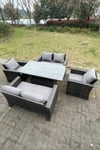 Rattan Outdoor Furniture Adjustable Rising Lifting Rectangle Dining Table Chairs 6 Seater