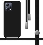 Tumundosmartphone Coque Silicone Liquide avec Cordon pour Xiaomi Redmi Note 12 5G Couleur Noire