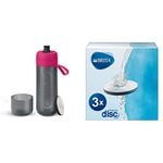 BRITA Fill and Go Active Sports Water Filter Bottle BPA Free, 150 Litre, Pink, 600 ml with MicroDiscs, Pack of 3