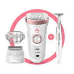 Braun Silk-Ã©pil 9-890, Epilator for Long-Lasting Hair Removal, Includes a Bikini Styler, High Frequency Massage Cap, Shaver and Trimmer Head, Cordless Wet and Dry Epilation for Women