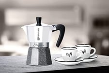 Bialetti 5704 Cafetière Espresso Set de 3 Tasses avec 2 sous-Tasses, Aluminium, Gris/Blanc, 30 x 20 x 15 cm, 6 unités