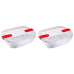 Pyrex Microwave Safe Classic Rectangular Glass Dish with Vented Lid 2.5 Litre Red (Pack of 2)