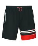 Karl Lagerfeld Mens Beachwear Rue Street Colour Block Logo Black Swim Shorts - Size Large
