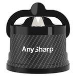 AnySharp Knife Sharpener, Hands-Free Safety, PowerGrip Suction, Safely Sharpens All Kitchen Knives, Ideal for Hardened Steel & Serrated, World's Best, Compact, One Size, Carbon Fibre Design