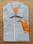 New Hugo BOSS men grey stripe slim fit long sleeve smart casual suit shirt SMALL