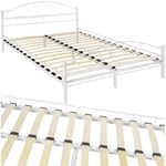 TecTake® Cadre de lit avec sommier en Bois Lit 140x200 cm Cadre en Acier laqué époxy Lit 2 Personnes Lit Double Lit Adulte, ado ou Enfant Chambre Adulte Moderne Meuble Chambre pour Matelas 140x200