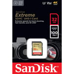 SanDisk Extreme SDHC-minneskort 32GB 100/60MB/s C10 V30 UHS-I U3 - TheMobileStore Tillbehör